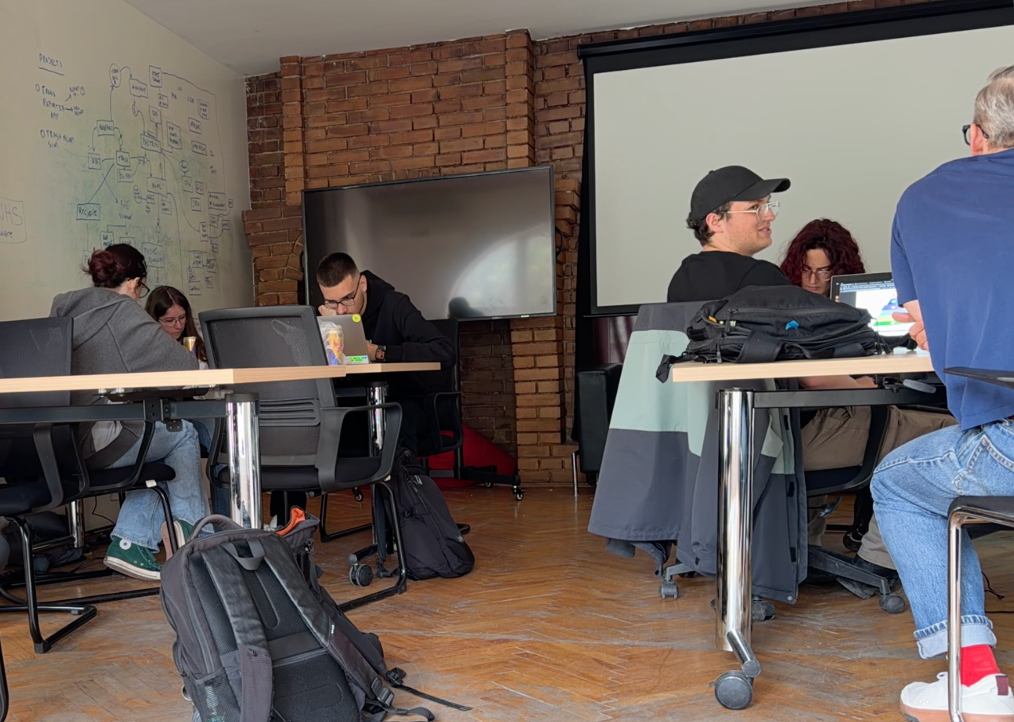 The team working at Prishtina Hackerspace during the hackathon
