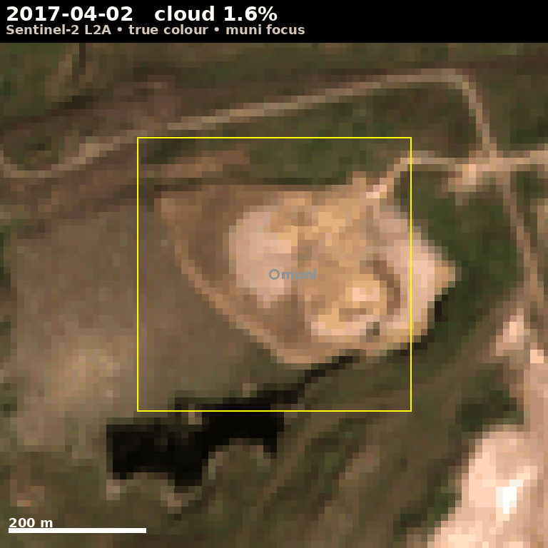 Sentinel-2 true-colour time-lapse of the Mirash landfill, 2017 to 2026